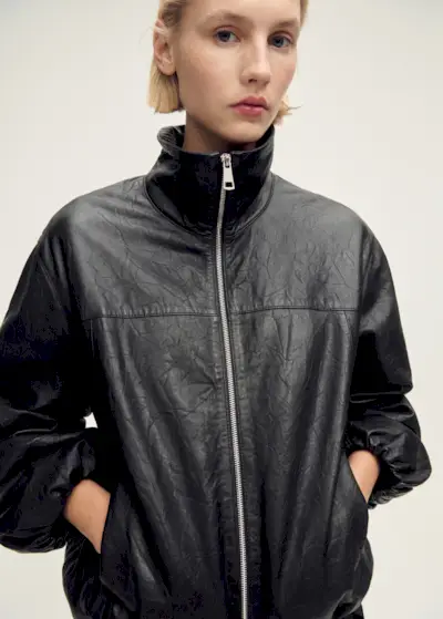 MANGO, Oversized Leather Jacket
