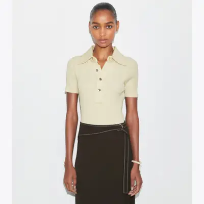 Viscose Ribbed Polo Sweater in Green, Size L