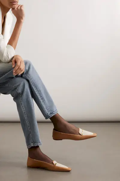 Saint Laurent + Two-Tone Embellished Leather Loafers