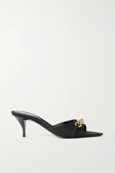 Saint Laurent + Le Maillon Embellished Logo-Jacquard Twill Mules