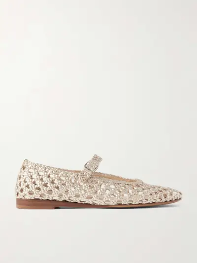 Woven Metallic Leather Mary Jane Ballet Flats