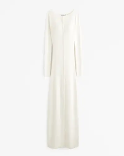 Long-Sleeve Button-Through Maxi Sweater Dress
