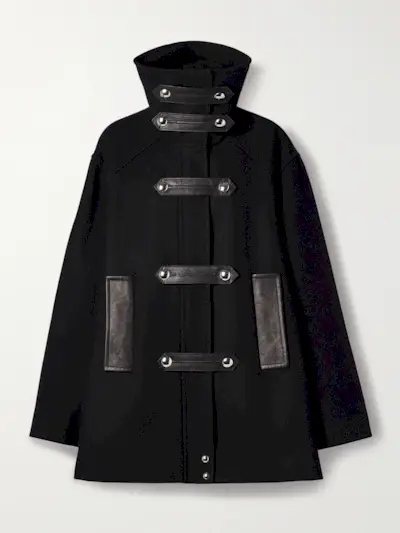 Melbo Leather-Trimmed Wool-Blend Felt Coat