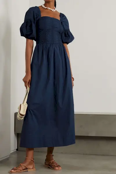 Faithfull the Brand + + Net Sustain Belisario Smocked Organic Cotton-Poplin Midi Dress