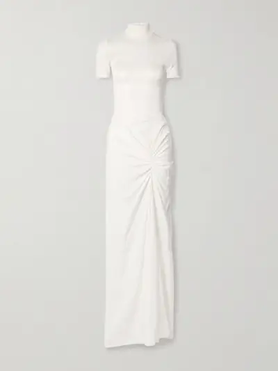 Fusion Jersey and Gathered Crepe Maxi Dress