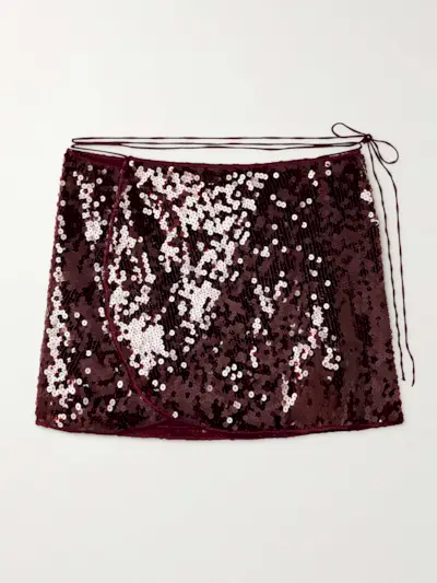 Marylin Sequined Tulle Wrap Mini Skirt