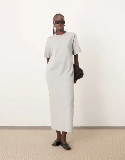 Arrange Premium Heavyweight T Shirt Midi Dress in Grey Marl