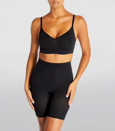 Skims, Black Seamless Sculpt Mid-Thigh Shorts | Harrods Uk