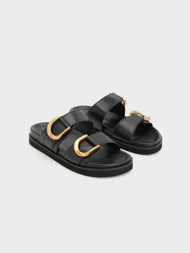 Gabine Buckled Leather Slides