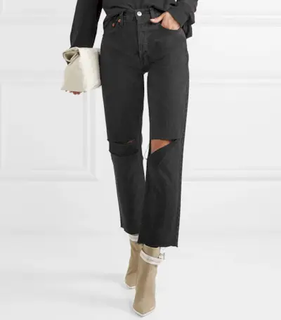 Re/Done + Originals High-Rise Stove Pipe Distressed Straight-Leg Jeans