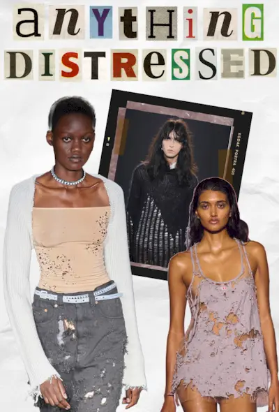 90s grunge fashion is shown in a collage with a photo of models wearing distressed clothing
