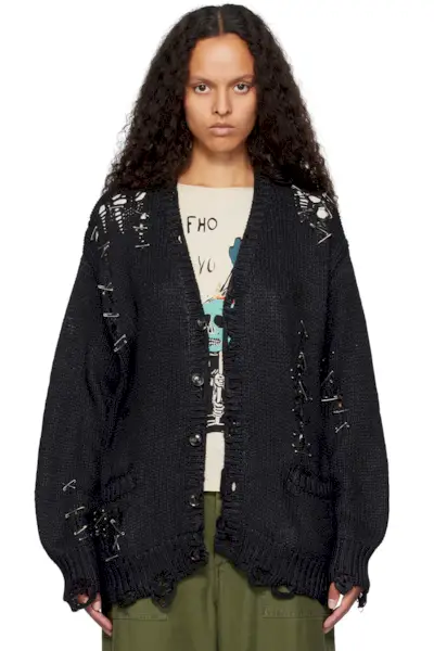 R13 Black Distressed Boyfriend Cardigan