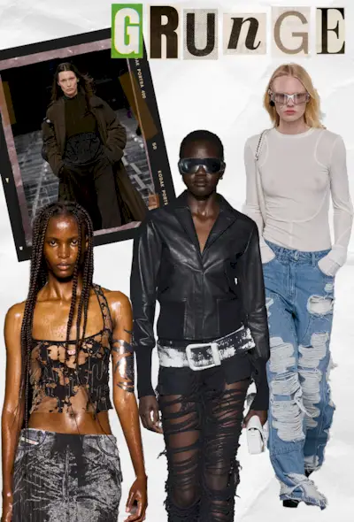 90s grunge fashion is shown in a collage with a photo of models wearing grunge clothing