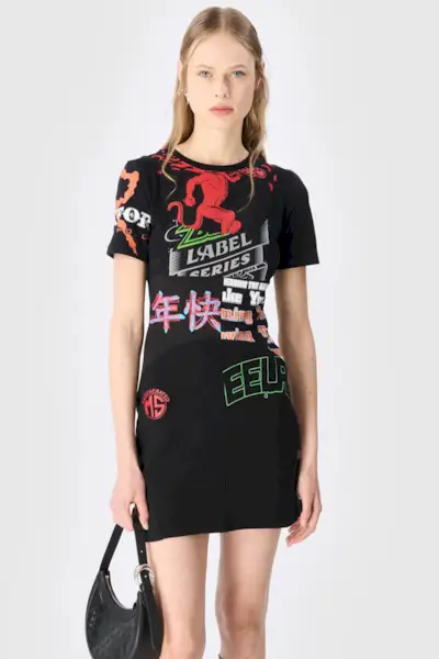Marine Serre Upcycled Graphic T-Shirts Mini Dress