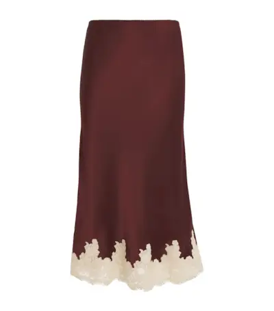 Silk Lace-Trim Elowen Midi Skirt