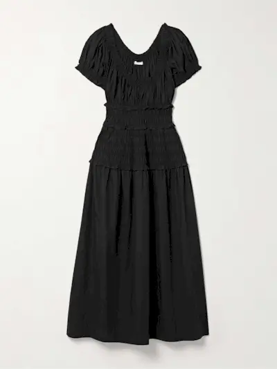 Leanne Shirred Organic Cotton-Voile Midi Dress