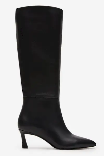 Lavan Black Leather Kitten Heel Knee High Boot