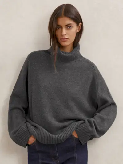 Wool-Cashmere Roll-Neck Jumper in Charcoal Grey