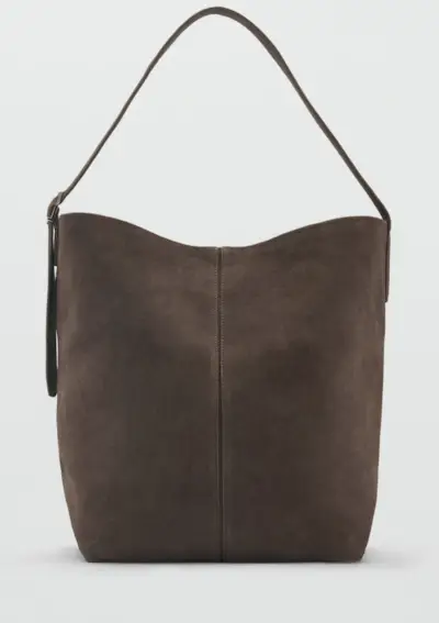 A brown suede bag.
