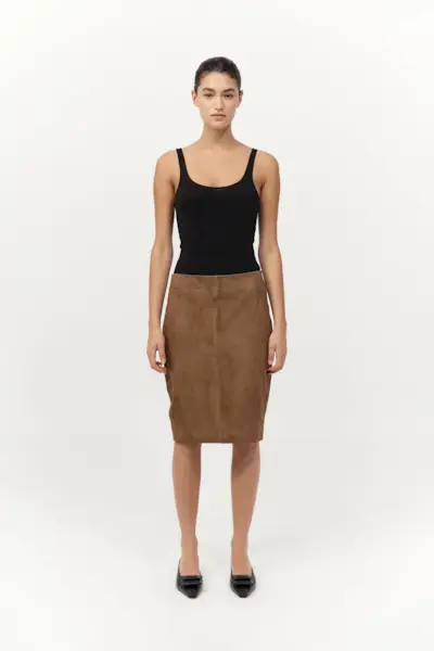 Suede Pencil Skirt - Toffee