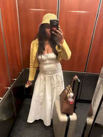 Sierra Mayhew wearing a Hamptons outfit.