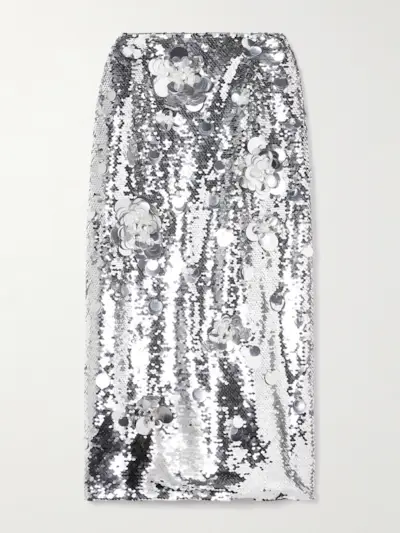 Embellished Sequined Tulle Midi Skirt