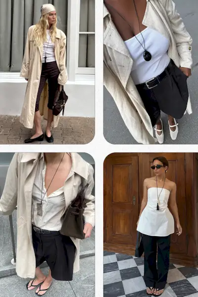 jewelry trends summer 2025 shown in a collage of photos of women wearing long necklaces