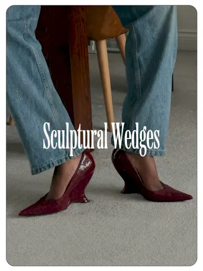 A photo of @nlmarilyn wearing jeans and Bottega Veneta sculptural wedges.