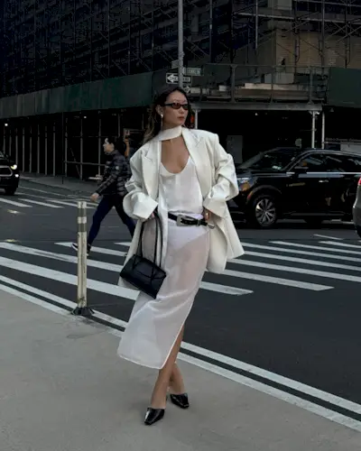 Influencer wears a Western belt.