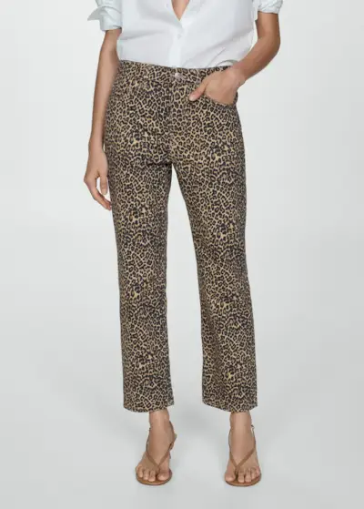 Leopard-Print Straight Jeans