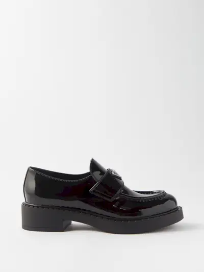 Prada + Triangle Logo-Plaque Patent-Leather Loafers