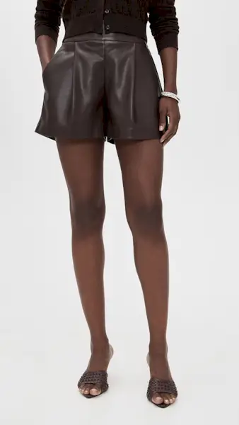 Susana Monaco Faux Leather Pleated Shorts