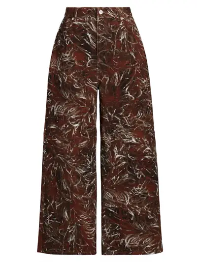 Loewe X Paula's Ibiza Feather-Print High-Rise Wide-Leg Jeans