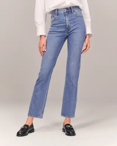 Abercrombie & Fitch + Raw Hem Crop Straight Leg Jeans