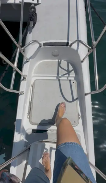 Clear jelly shoes on a boat