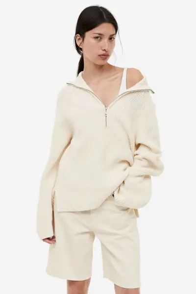 H&M + Rib-Knit Half-Zip Sweater