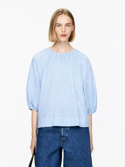 Relaxed Cotton-Linen Blouse – Light Blue/striped – Arket Gb