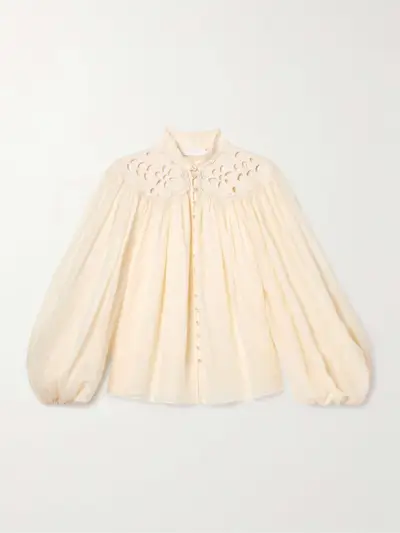 Coco Broderie Anglaise-Trimmed Ramie Blouse