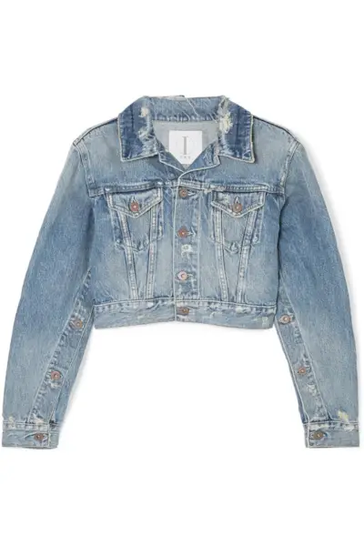 TRE + Cropped Distressed Denim Jacket