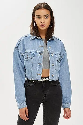 Topshop + Tall Hacked Off Crop Denim Jacket