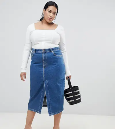 ASOS Curve + Denim Midi Skirt