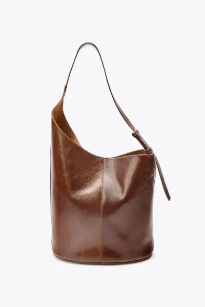 Asymmetric Leather Bucket Bag