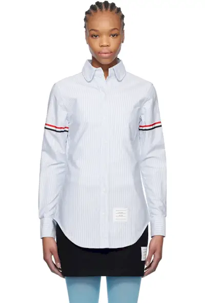 Blue & White Stripe Oxford Armband Round Collar Shirt