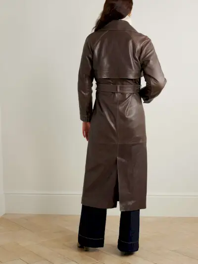 Valetta Double-Breasted Belted Leather Trench Coat