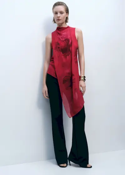 Floral Blouse With Scarf