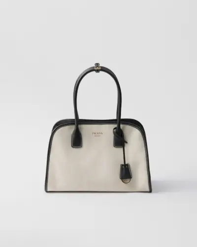 prada, Medium Linen Blend and Leather Tote Bag