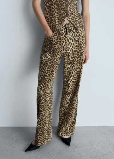 Mango Leo High-Rise Straight-Fit Leopard-Print Jeans
