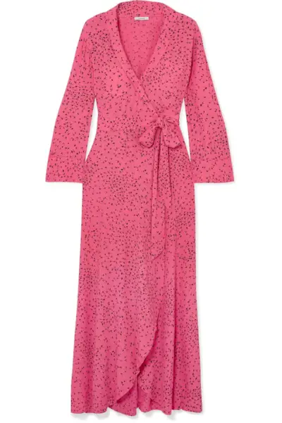 Ganni + Barra Printed Crepe de Chine Wrap Maxi Dress