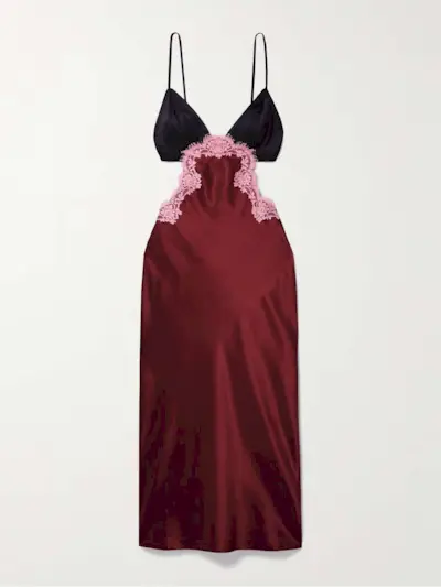 Fleur Du Mal + Cutout Lace-Trimmed Satin Midi Dress