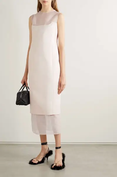 Khaite + Dissa Cotton-Blend Crepe and Tulle Midi Dress